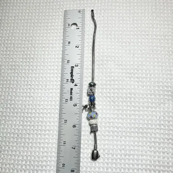 Donatella 925 Silver Charm Bracelet 7 Charms CROSS PRESENT GRADUATION Glass - Picture 9 of 10